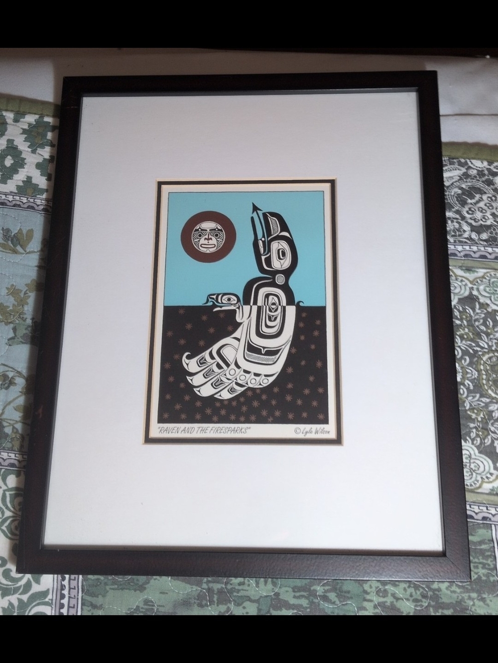 Vintage Lyle Wilson  Haisla Indigenous Art Print Raven & the Firesparks Framed